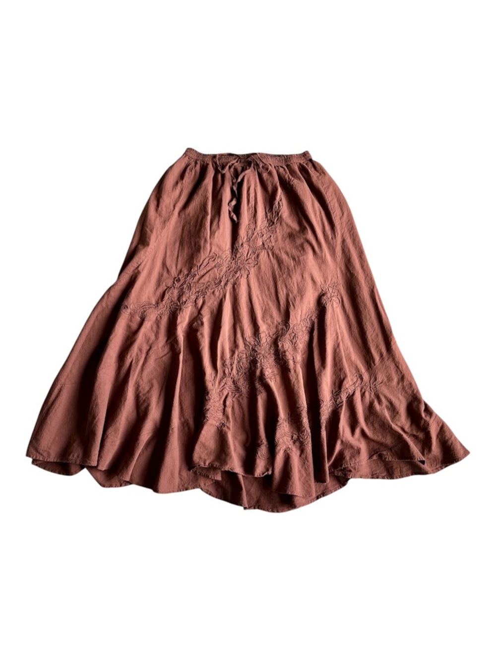 Vintage Metro Wear Brown Floral Embroidered Cotton Midi Skirt - Size Large - Picture 4 of 7